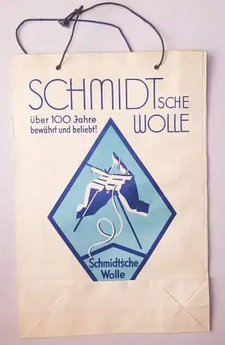 Alte Papiertüte Schmidtsche Wolle Altenburg Art Deco Laden Deko 1930er Reklame