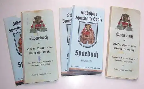 3 x Sparbuch Städtische Sparkasse Greiz bis 1946 ! (H2