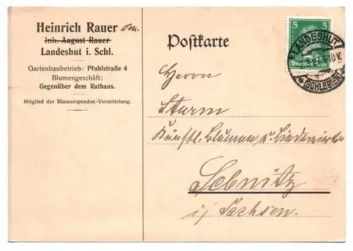 Postkarte Heinrich Rauer Landeshut Schlesien Gartenbau Betrieb Kamienna Góra