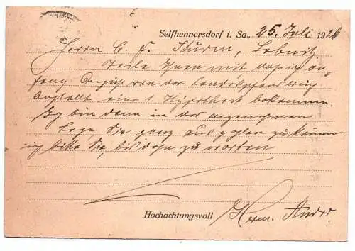 Firmen Postkarte Seifhennersdorf Hermann Ander Gartenbau Betrieb 1925 Stempel