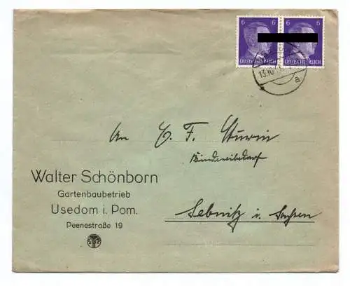 Alter Werbe Brief Walter Schönborn 1941 Gartenbaubetrieb Usedom in Pommern