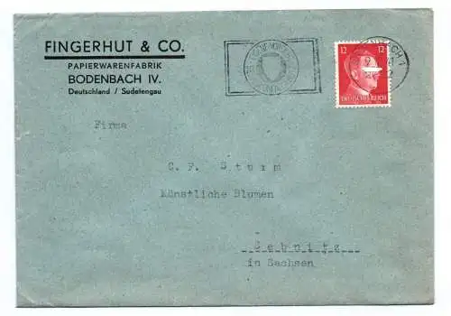 Firmen Brief Fingerhut & Co Papierwarenfabrik Bodenbach Sudeten 1941