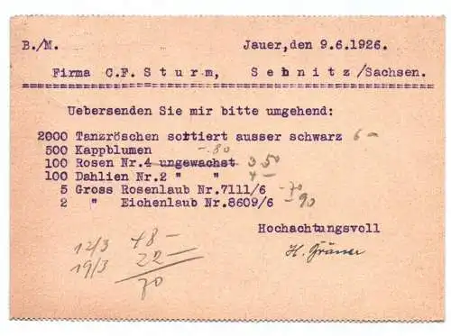 Reklame Postkarte Bräuer Bürobedarfshaus 1926 Jauer Schlesien