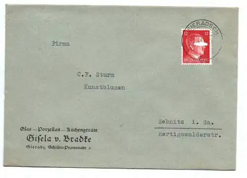 Alter Brief Gisesla von Bradke Glas Porzellan Sieradz Warthe Polen