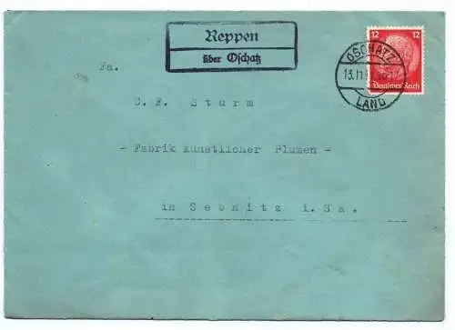Brief mit Stempel Reppen über Oschatz 1941 Landpoststempel