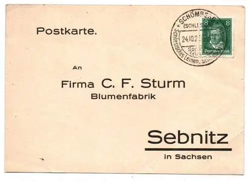 Postkarte Stempel Schömberg Schlesien 1927 Chełmsko Śląskie