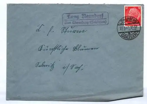 Brief Stempel Lang Neundorf über Löwenberg Schlesien 1941 Lwówek Śląski