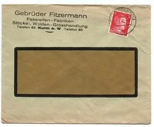 Firmen Brief Gebrüder Fitzermann Fassreifen Fabrik 1942 Kulm Weichsel Polen