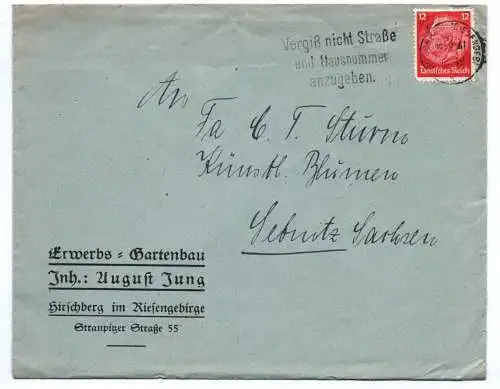 Brief Gartenbau August Jung 1941 Hirschberg im Riesenbirge