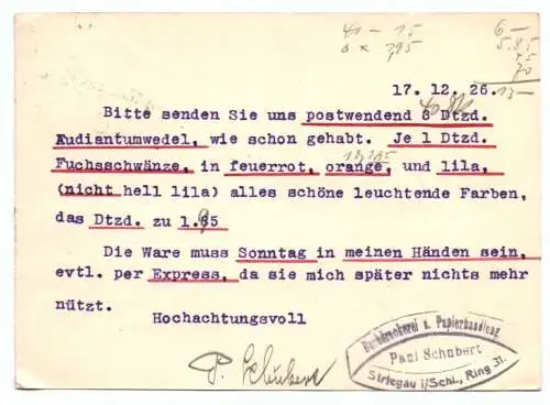 Postkarte Striegau Schlesien Buchdruckerei Paul Schubert 1926 Strzegom