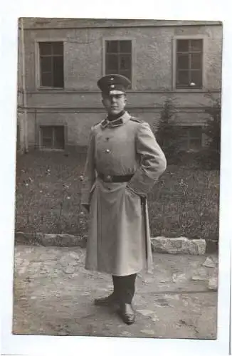 Foto Ak Soldat IR 103 Mantel Bautzen 1915