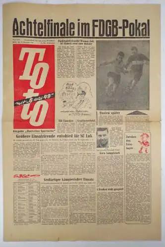 Fussball Zeitung Toto 6 aus 49 Achtelfinale im FDGB Pokal