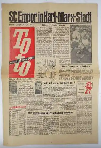 Toto 6 aus 49 Zeitung Fussball SC Empor in Karl Marx Stadt Nr 174 Oktober 1962