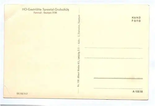 Ak HO Gaststätte Spreetal Grubschütz 1955