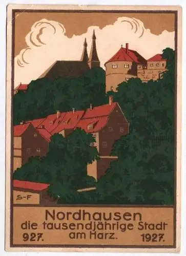 Künstler Ak Nordhausen Harz 1937 SF signiert Festpostkarte Jahrtauendfeier