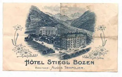 Litho Rechnung Hotel Stiegl Italienum 1910 Bozen
