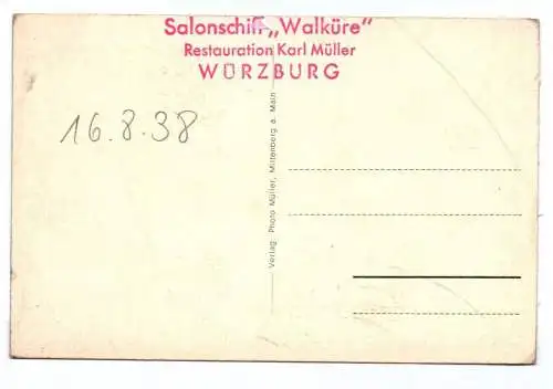 Ak Salonschiff Walküre Würzburg Dampfer Main 1938