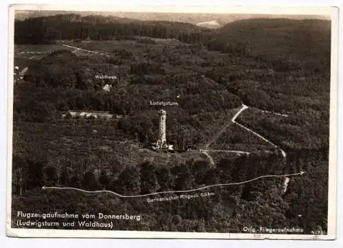 Ak Flugzeugaufnahme vom Donnersberg Ludwigsturm und Waldhaus 1932