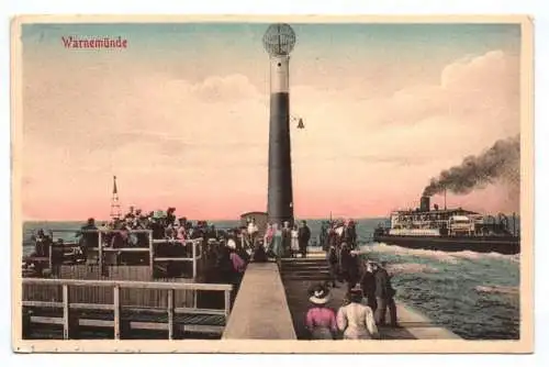 Ak Warnemünde Mole Schiff 1913 koloriert