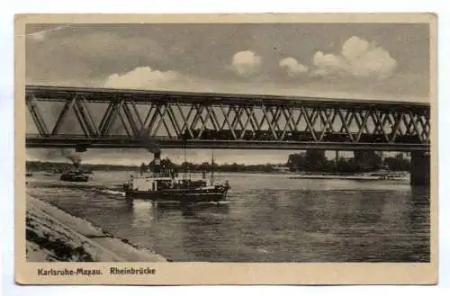 Ak Karlsruhe Maxau Rheinbrücke 1945 Schiff