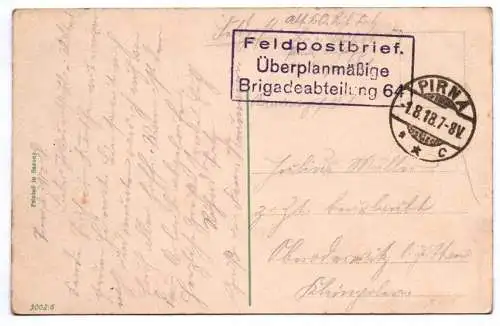 Ak Feldpostbrief Überplanmäßige Brigade Abteilung 64 Feldpoststempel 1918