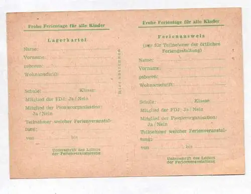 Junge Pioniere Ferienreisepass Ferienausweis blanko 1966 DDR Ausweis JP