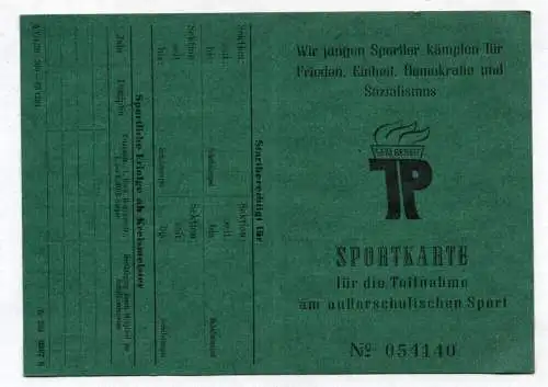 Junge Pioniere Sportkarte Teilnahme außerschulischer Sport 1959 DDR Dokument
