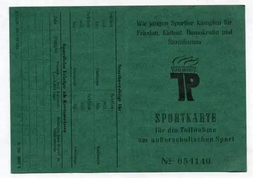 Junge Pioniere Sportkarte Teilnahme außerschulischer Sport 1959 DDR Dokument 