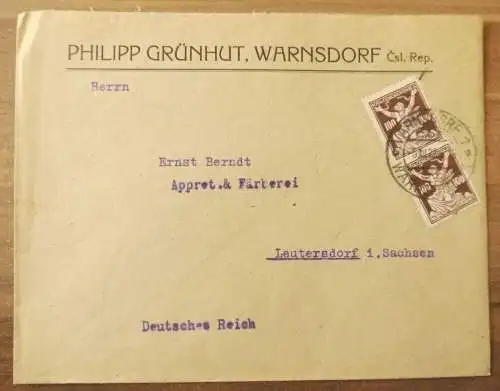 Brief Böhmen Warnsdorf Firmenbrief Philipp Grünhut 1928