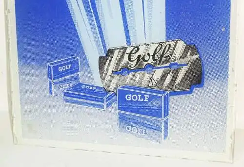 Altes Glasschild Reklame Schild GOLF Rasierklingen um 1950 vintage razor blades