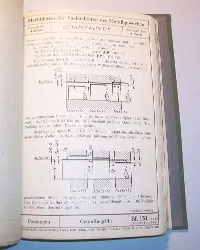 Merkblätter für Facharbeiter des Metallgewerbes Ernst Prüfer Berlin - Steglitz !