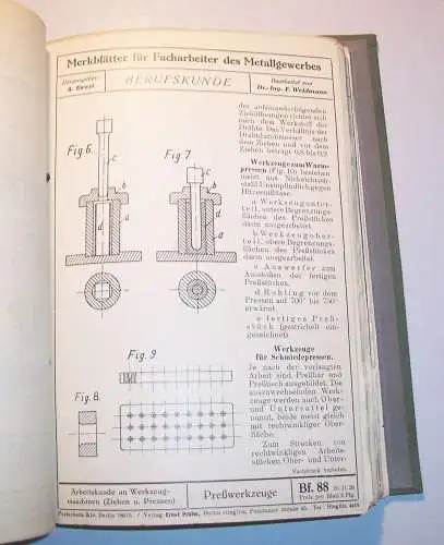 Merkblätter für Facharbeiter des Metallgewerbes Ernst Prüfer Berlin - Steglitz !