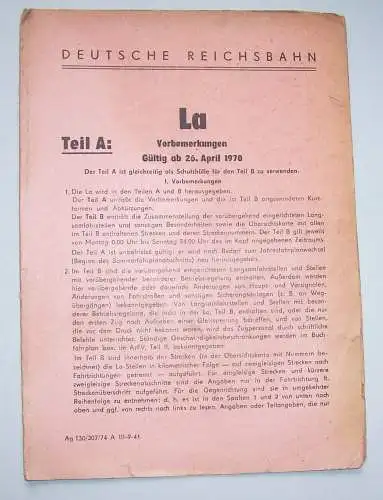 Prospekt LA Vormerkung 1970 Deutsche Reichseisenbahn Teil A !