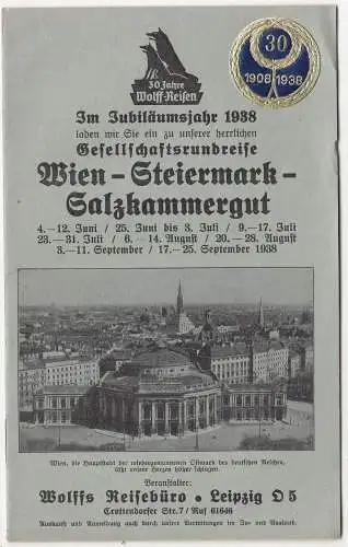 Reise Broschüre Wolff Leipzig - Wien - Steiermark Salzkammergut - 1938 !