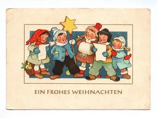 Ak Ein frohes Weihnachten singende Kinder mit Stern 1956