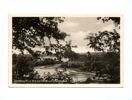 Ak Spremberg NL Blick auf Schloß und Schwanenteich 1953