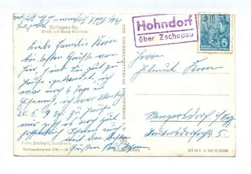 Ak Blick auf Burg Wildeck Stempel Hohndorf über Zschopau 1956