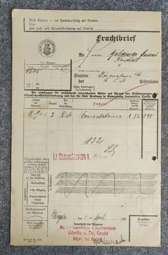 Frachtbrief 1906 Bärenstein Sachsen Sächsische Staatseisenbahn