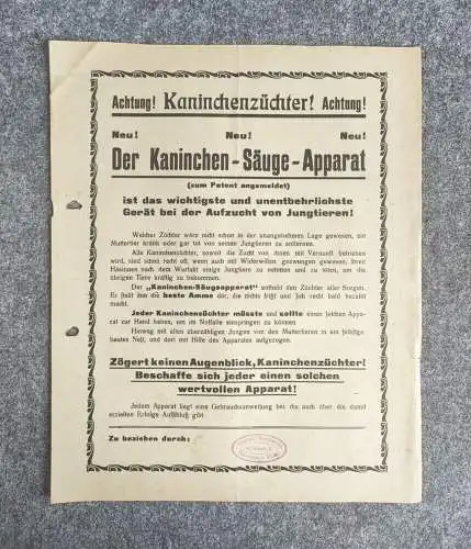 Aushang Kaninchenzüchter Ilmenau Thüringen um 1910 1920 Kaninchen