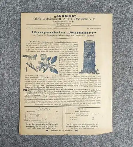 Agraria Fabrik landwirtschaftliche Artikel Dresden alter Prospekt Infoblatt