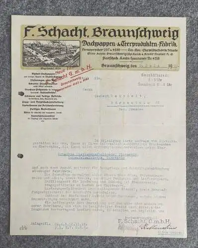 Schacht Braunschweig Dachpappen Teerprodukte Fabrik Dokument 1920