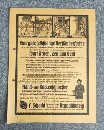 Altes Reklame Blatt Landwirtschaft Verstäuberspritze Schacht Braunschweig