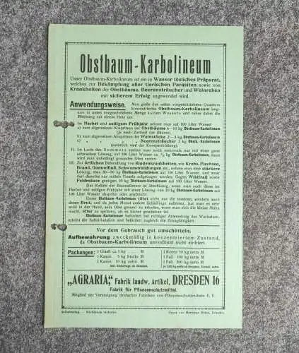 Obstbaum Karbolineum Prospekt Agraria Fabrik Dresden