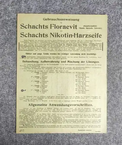Alte Gebrauchsanweisung Infoblatt Schachts Nikotin Harzseife Pflanzenschutz
