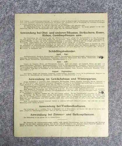 Alte Gebrauchsanweisung Infoblatt Schachts Nikotin Harzseife Pflanzenschutz