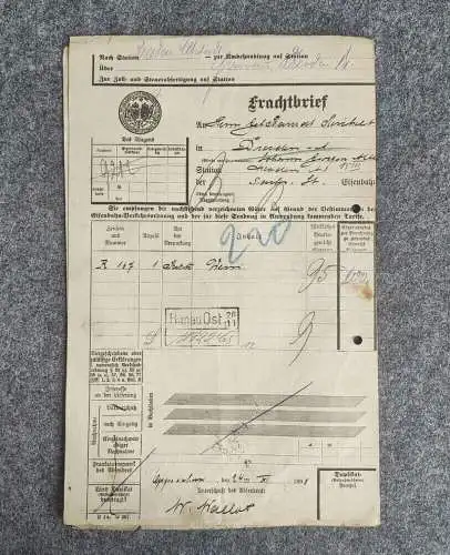 Frachtbrief 1908 Grossherzogliche Hessische Eisenbahndirektion