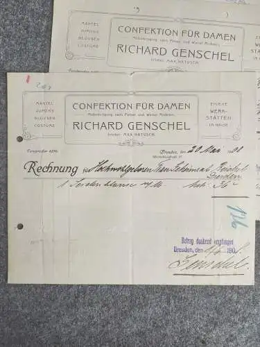 3x alte Rechnung 1908 1910 Confektion für Damen Dresden