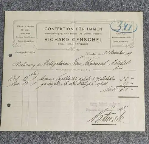 3x alte Rechnung 1908 1910 Confektion für Damen Dresden