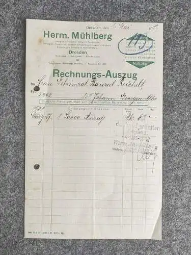 Alter Rechnungs Auszug 1908 Herren Konfektion Mühlberg