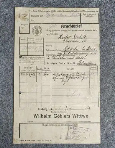Frachtbrief 1920 Bärenstein Mügeln altes Dokument